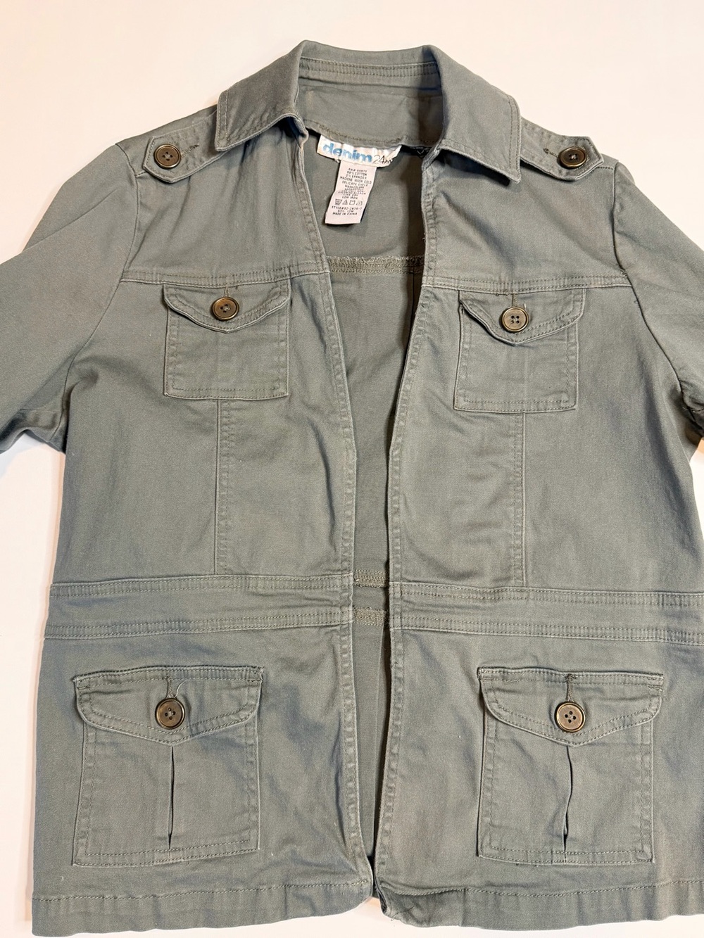 Light Sage Utility Jacket - Short Sleeves with Detailed Buttons & Pockets